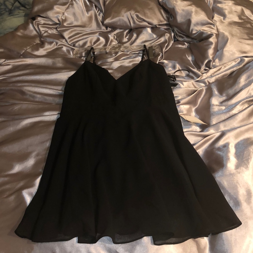 black lulus lace detail back dress
